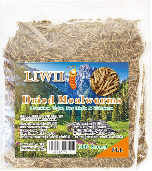 Dried Mealworms -5 LBS- 100% Natural Non GMO High Protein Mealworms - Bulk Mealworms for Wild Birds, Chicken Treats, Hamster Food, Gecko Food, Turtle Food, Lizard Food Animals & Pet Supplies > Pet Supplies > Bird Supplies > Bird Treats Liwii   