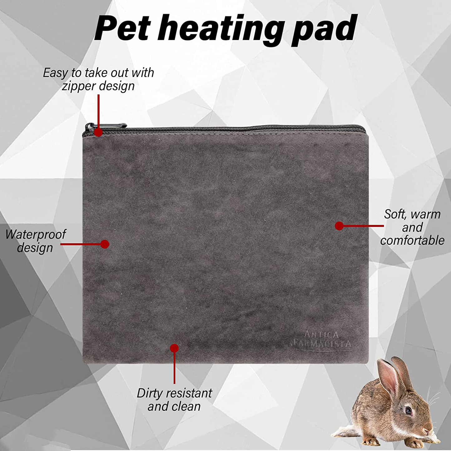 Gabraden Rabbit Heated Pad Small Animal Heating Pad for Bunny Guinea Pigs Heater Heating Plate with Anti-Bite Protection Cover(Black)