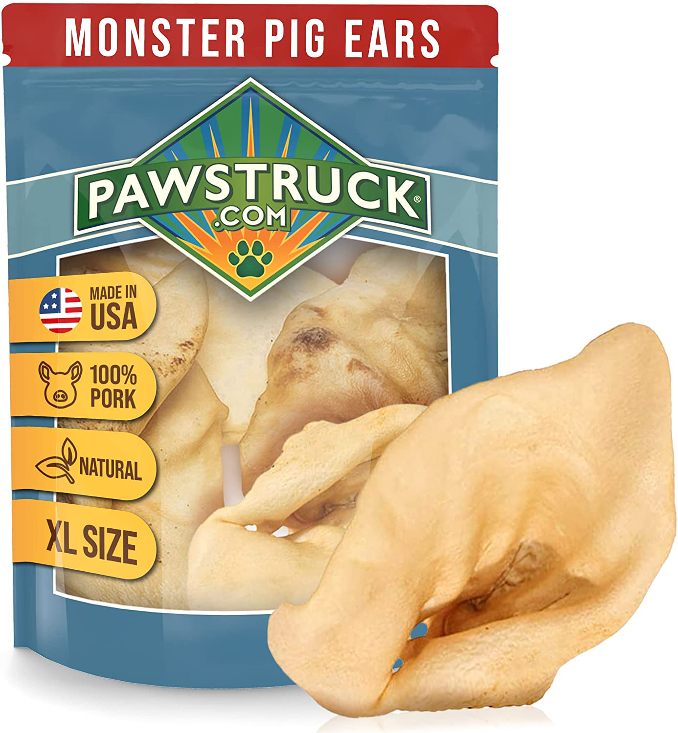 Monster Pig Ears for Dogs, Made in USA Dog Chews, Natural Rawhide Free Pork Treats, American Made Puffed Sow, Digestible Dog Treats, Cow Ear Alternative for All Breeds Animals & Pet Supplies > Pet Supplies > Small Animal Supplies > Small Animal Treats Pawstruck   