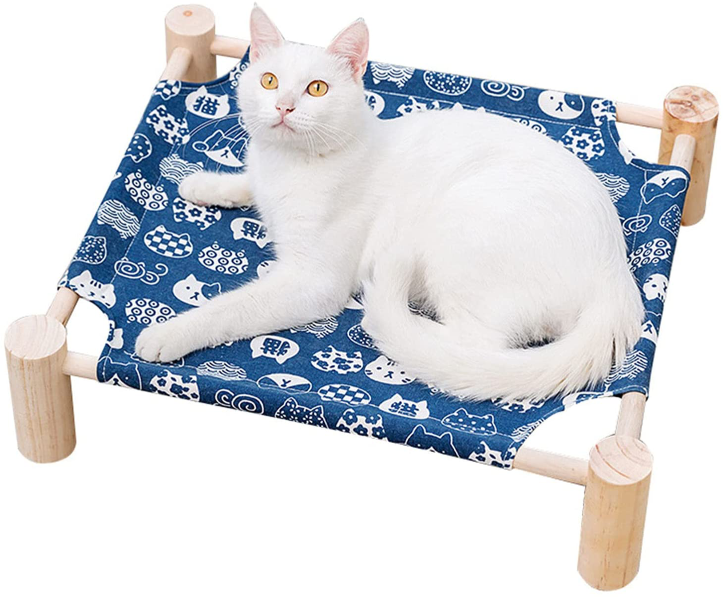 Cat and Dog Hammock Bed, Wooden Cat Hammock Elevated Cooling Bed, Detachable Portable Indoor / Outdoor Pet Bed, Suitable for Cats and Small Dogs