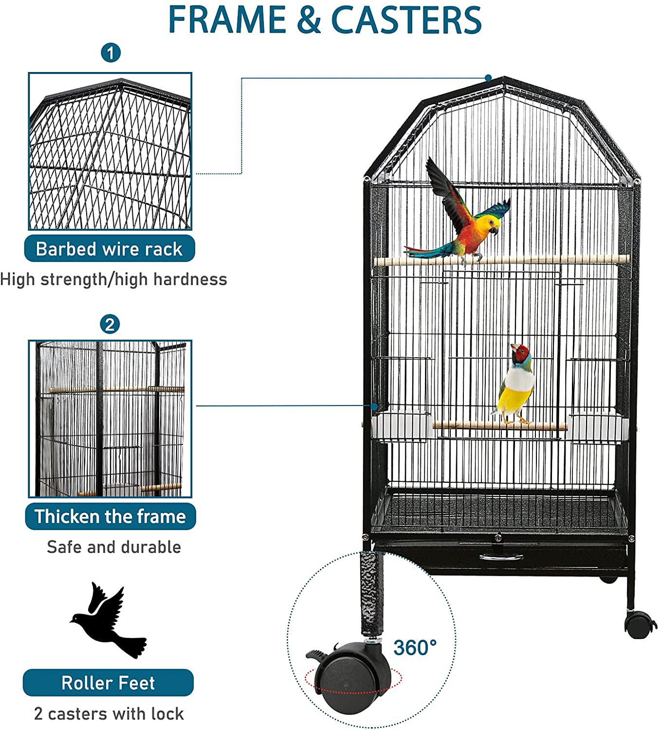  Stainless Steel Parakeet Bird Cage Hanging Bird Cage with Stand  for Small Parrot Canary Parakeets Finches Macaw Cockatiels (Size :  45x45x75cm) : Pet Supplies