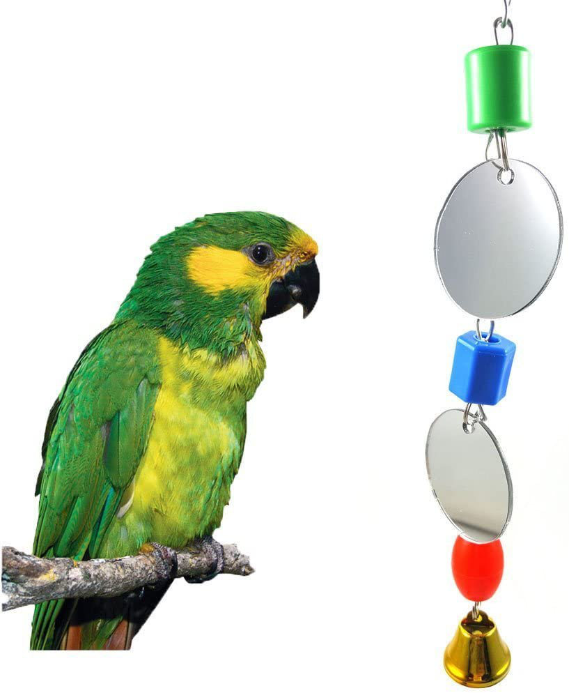 Hypeety Pet Bird Mirror with Bell Interactive Parrot Toy for Parrot Macaw African Greys Budgies Cockatoo Parakeet Cockatiels Conure Lovebird Cage Bells Mirror