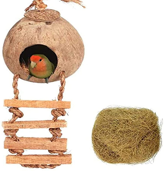 Tfwadmx Coconut Hide with Ladder, Natural Coconut Fiber Hanging Birdhouse Cage, Coconut Bird Shell Breeding Nest for Parrot Parakeet Lovebird Finch Canary (2 Pcs) Animals & Pet Supplies > Pet Supplies > Bird Supplies > Bird Cage Accessories Tfwadmx 1PCS  