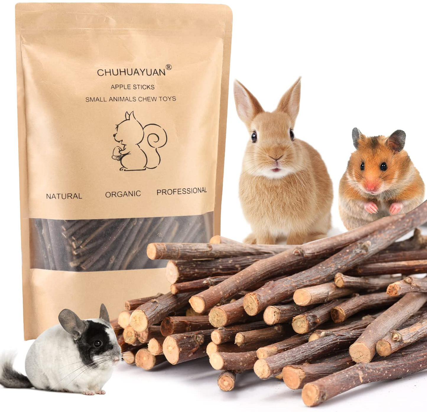 CHUHUAYUAN Natural Apple Sticks, 300G Treats Food for Small Animals, Chew Toys for Chinchilla Guinea Pigs Rabbit Squirrel Hamster Bunny Animals & Pet Supplies > Pet Supplies > Small Animal Supplies > Small Animal Food CHUHUAYUAN   