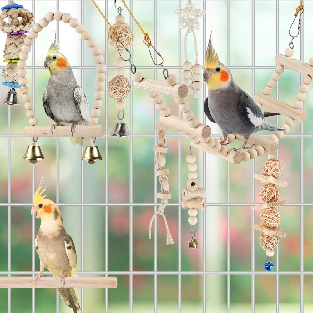 Bird Parrot Swing Toys, Chewing Standing Hanging Perch Hammock Climbing Ladder Bird Cage Toys for Budgerigar, Parakeet, Conure, Cockatiel, Mynah, Love Birds, Finches and Other Small to Medium Birds Animals & Pet Supplies > Pet Supplies > Bird Supplies > Bird Cage Accessories lovyoCoCo   