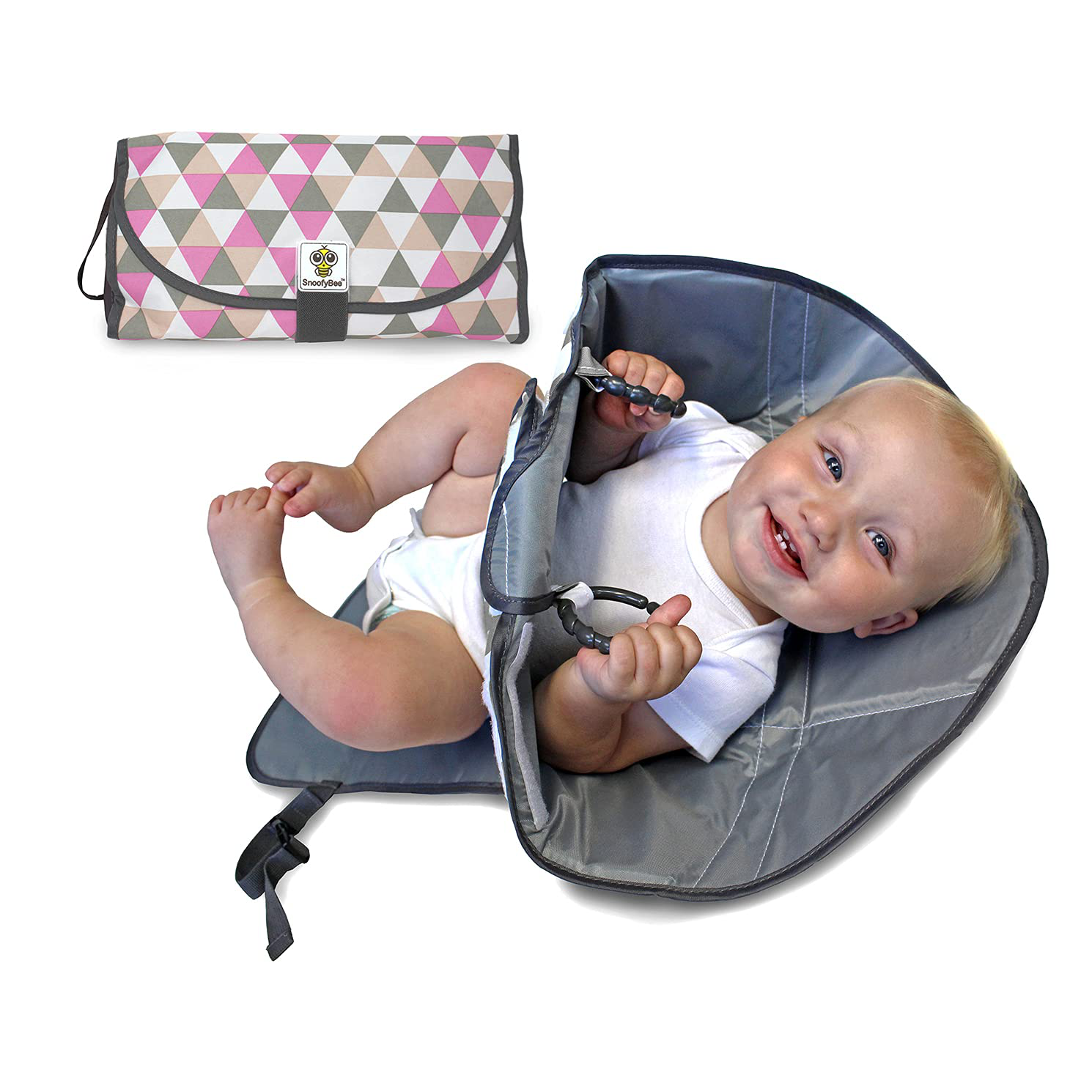 Snoofybee Portable Clean Hands Changing Pad. 3-In-1 Diaper Clutch, Changing Station, and Diaper-Time Playmatwith Redirection Barrier for Use with Infants, Babies and Toddlers (Grey Arrow) Animals & Pet Supplies > Pet Supplies > Dog Supplies > Dog Diaper Pads & Liners SnoofyBee Rose  
