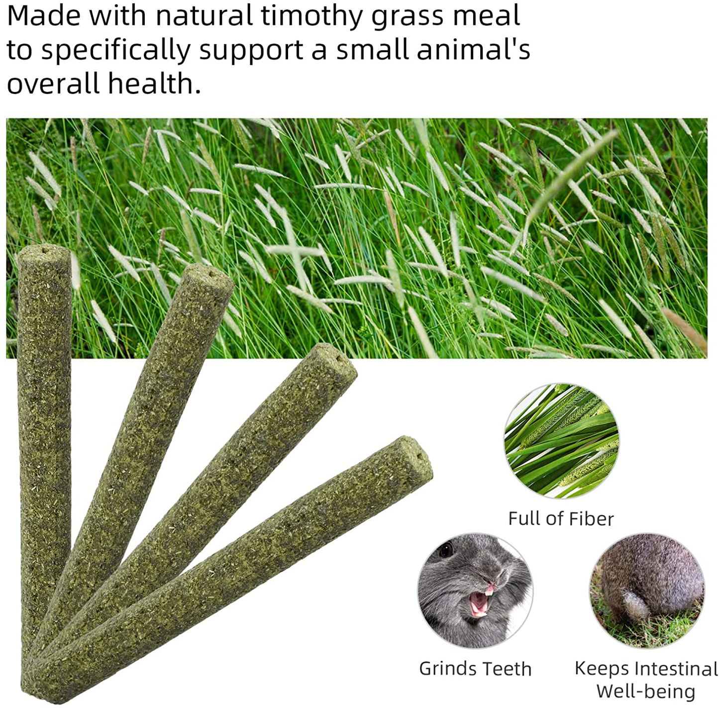 Niteangel Natural Timothy Hay Sticks, Timothy Molar Rod Small Animals (Pop Sticks 20Pcs)