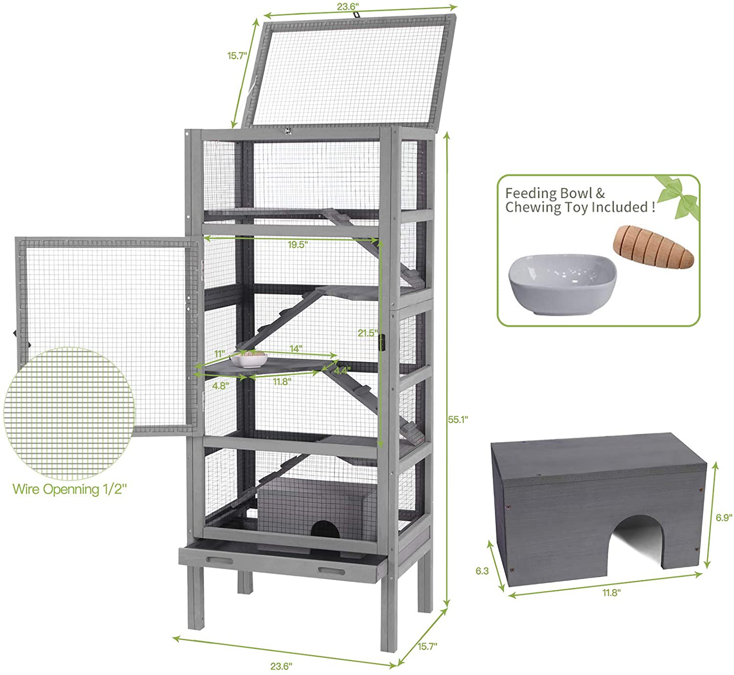 GUTINNEEN Ferret Cage Rat Cage 5 Levels Small Animal Cage for Chinchilla, Hedgehogs, Squirrel, Chameleon, Lizard, Gerbils