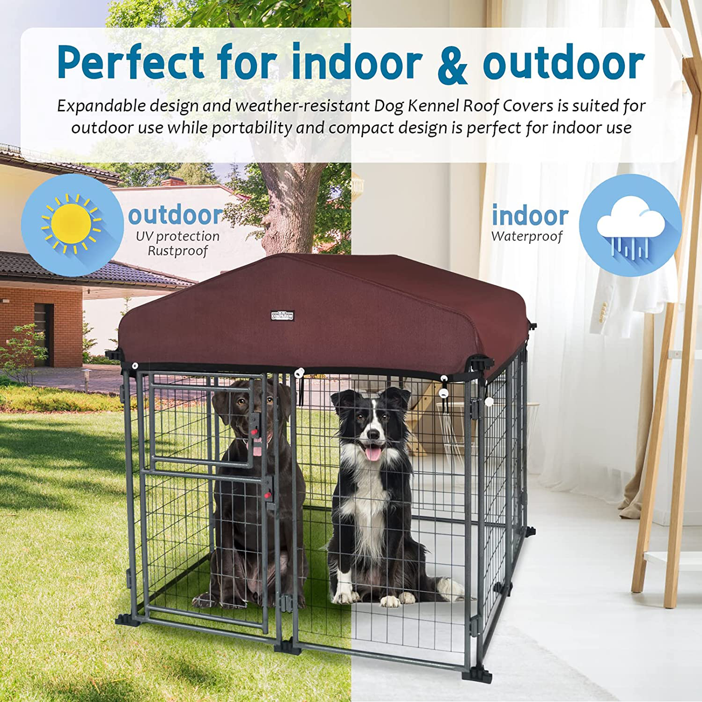 My Pet Companion Dog Kennel Outdoor with Roof Cover Heavy Duty Dog Crates for Medium Dogs Playpen Fence Steel Wire Panel for Backyard