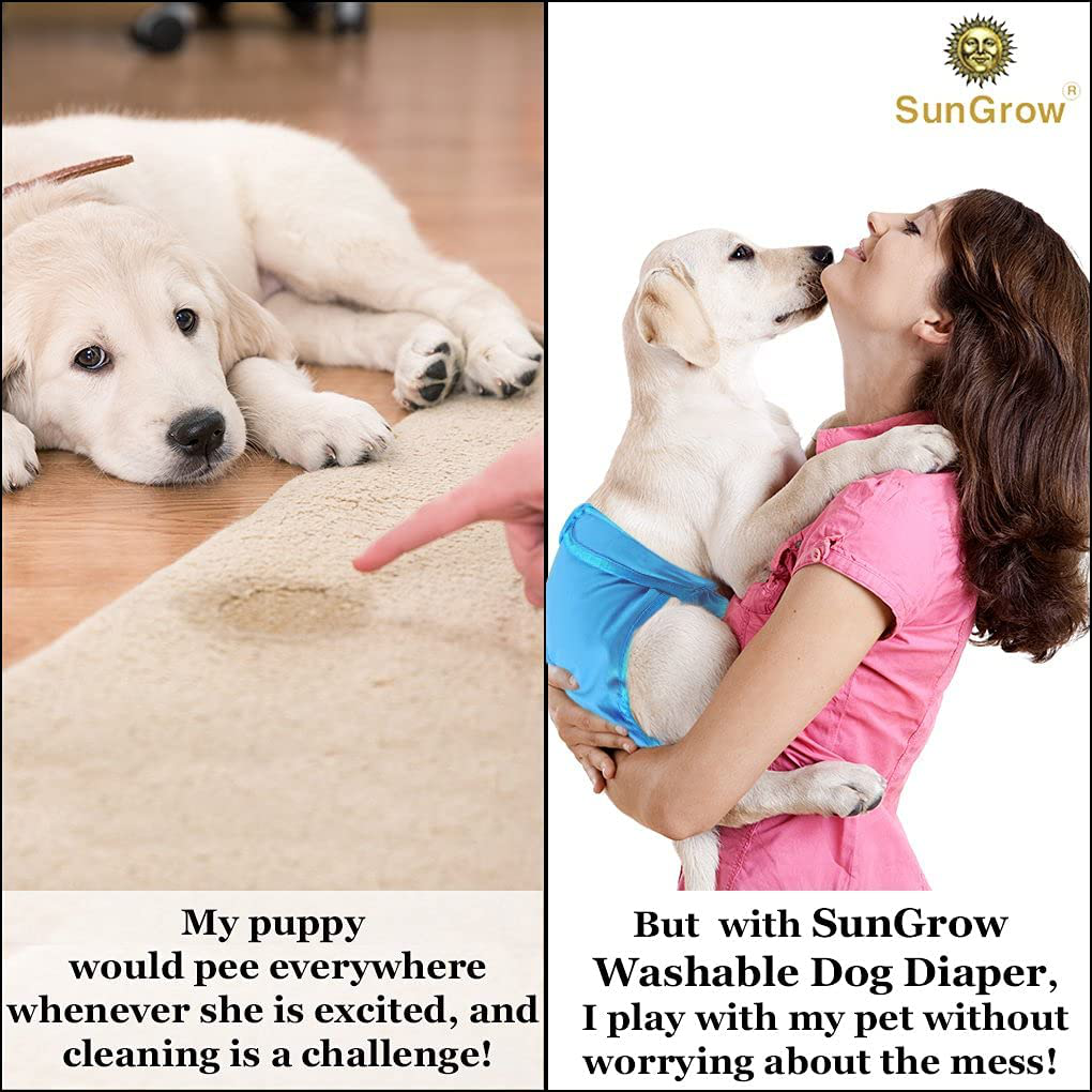 Sungrow Washable Dog Diapers, Fits 9-15 Inches Waist, Reusable, Easy to Use, Pack of 3 Animals & Pet Supplies > Pet Supplies > Dog Supplies > Dog Diaper Pads & Liners SunGrow   
