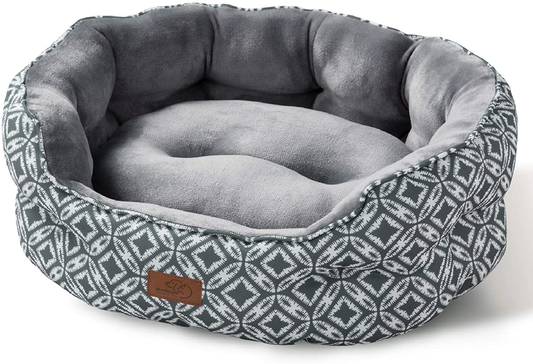 Bedsure Small Dog Bed for Small Dogs Washable - Cat Bed for Indoor Cats, round Super Soft Plush Flannel Puppy Beds, Slip-Resistant Oxford Bottom, Coin Print Grey