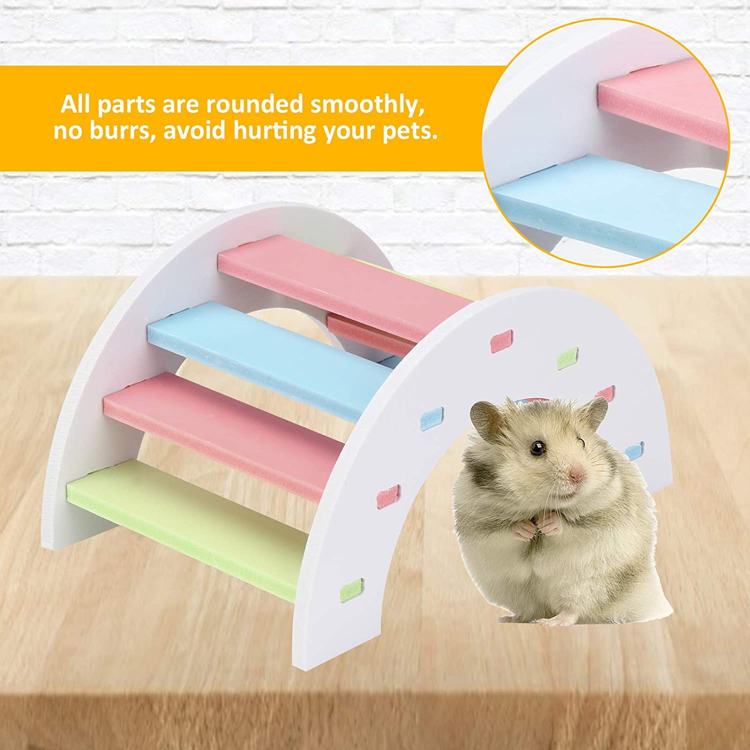 Lenpestia 6 Pieces Pet Sports Toys Set, Dwarf Hamsters House, Gerbil Hideout Rainbow Bridge, Seagrass Ball, Swing and Seesaw Syrian Hamster DIY Cage Accessories for Small Animal Habitat