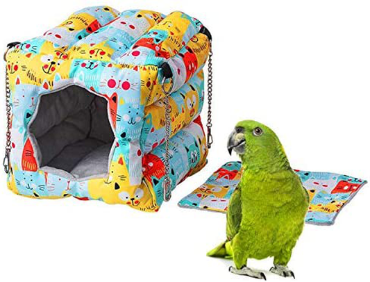 KINTOR Warm Bird Nest Snuggle Tent,Parrot Wintor Habitat Cave Bed for Small Medium Animal Budgies Parakeet Cockatiels Lovebird Guinea Pig Hamster Squirrel Hedgehog Chinchilla Animals & Pet Supplies > Pet Supplies > Small Animal Supplies > Small Animal Habitats & Cages KINTOR Colorful Cat 8.7x8.7x8.7 