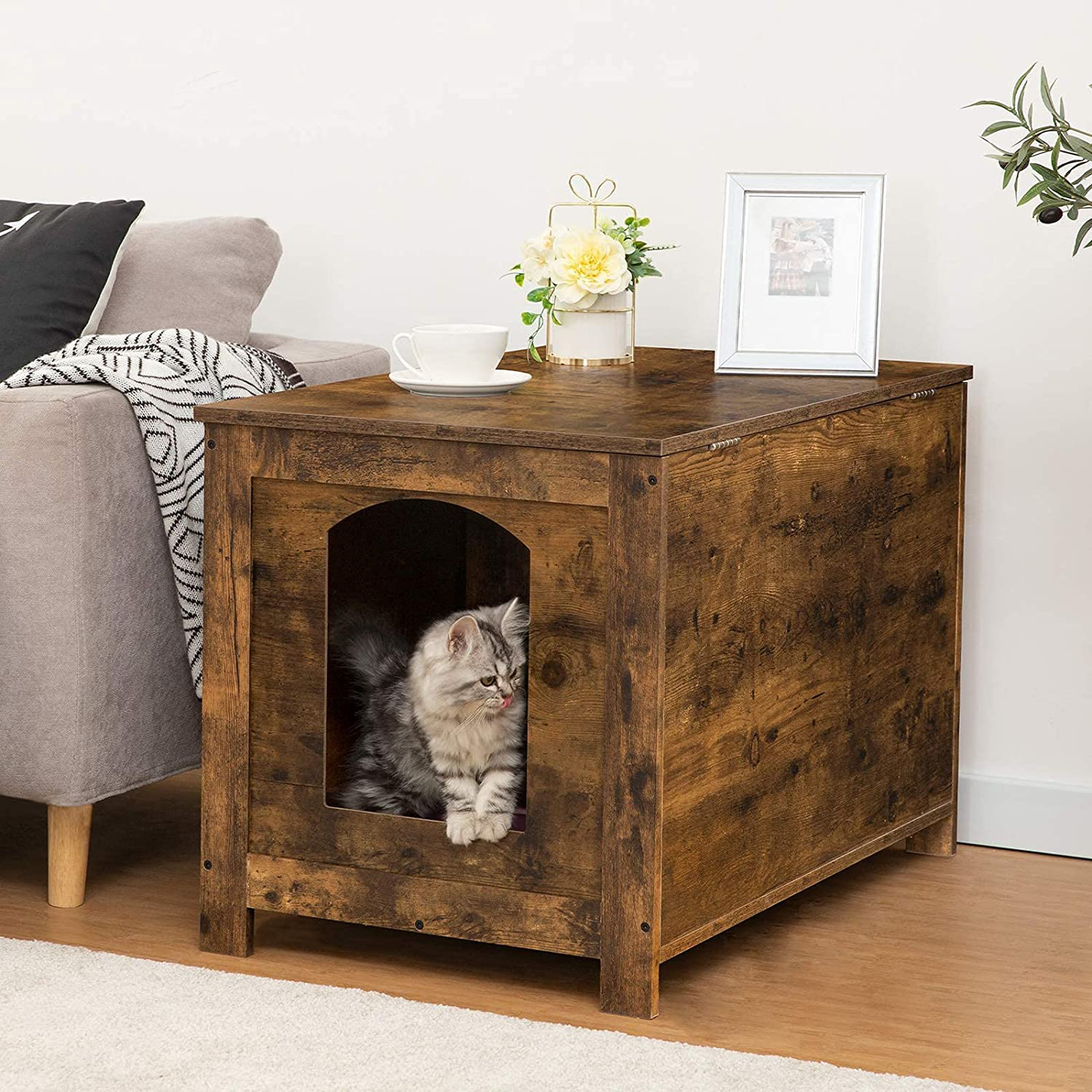 HOOBRO Cat Litter Box Enclosure, Hidden Cat Litter Box Furniture, 31.5 X 19.7 X 21.3 Inches, Flip Top Cat Washroom Bench, with Divider Enlarge Cat House Nightstand for Fat Cat, Rustic Brown BF02MW01 Animals & Pet Supplies > Pet Supplies > Cat Supplies > Cat Furniture HOOBRO   