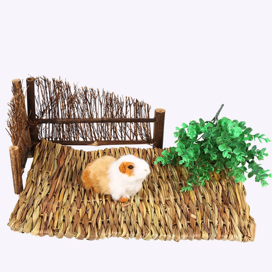 Oumefar Hamster Grass Pad Woven Grass Hamster Pet Grass Mat Hand-Woven 2Sizes Rabbit Hamster Bed Natural Straw Bunny Bedding for Small Animals Animals & Pet Supplies > Pet Supplies > Small Animal Supplies > Small Animal Bedding Oumefar L  