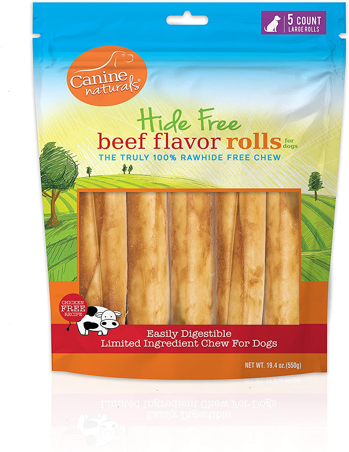 Canine Naturals Beef Chew 7" Roll 5 Pack - 100% Rawhide Free and Collagen Free Dog Treats - Made with Real Beef - All-Natural and Easily Digestible - Poultry Free Recipe - Great for Dental Health Animals & Pet Supplies > Pet Supplies > Small Animal Supplies > Small Animal Treats Canine Naturals   