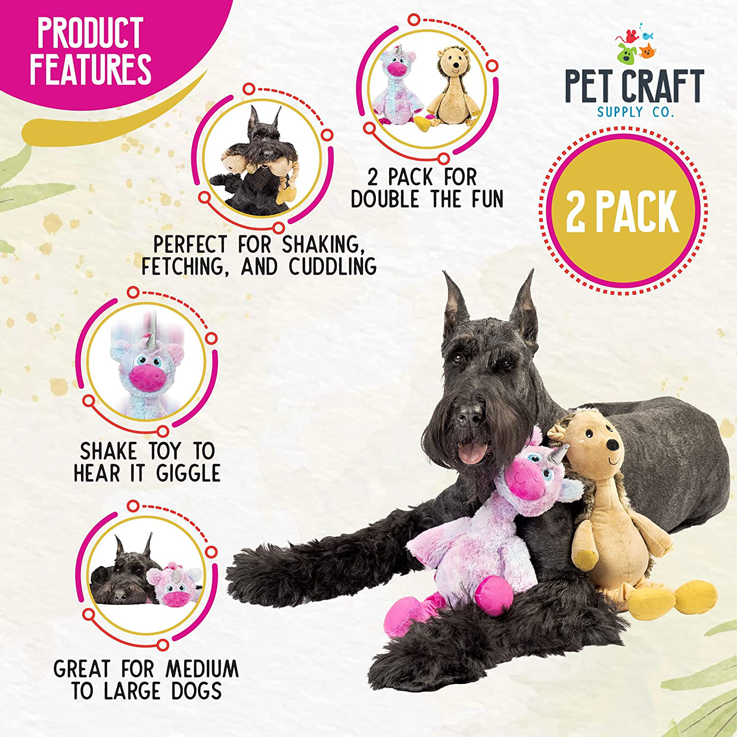 Pet Craft Supply Jiggle Giggle Dog Toys Funny Cute Giggling Sound Wiggly Shaking Tug Fetch Soft Chew Cuddle Plush Interactive Big Dog Toy for Medium to Large Breeds Multipack Boredom Relief