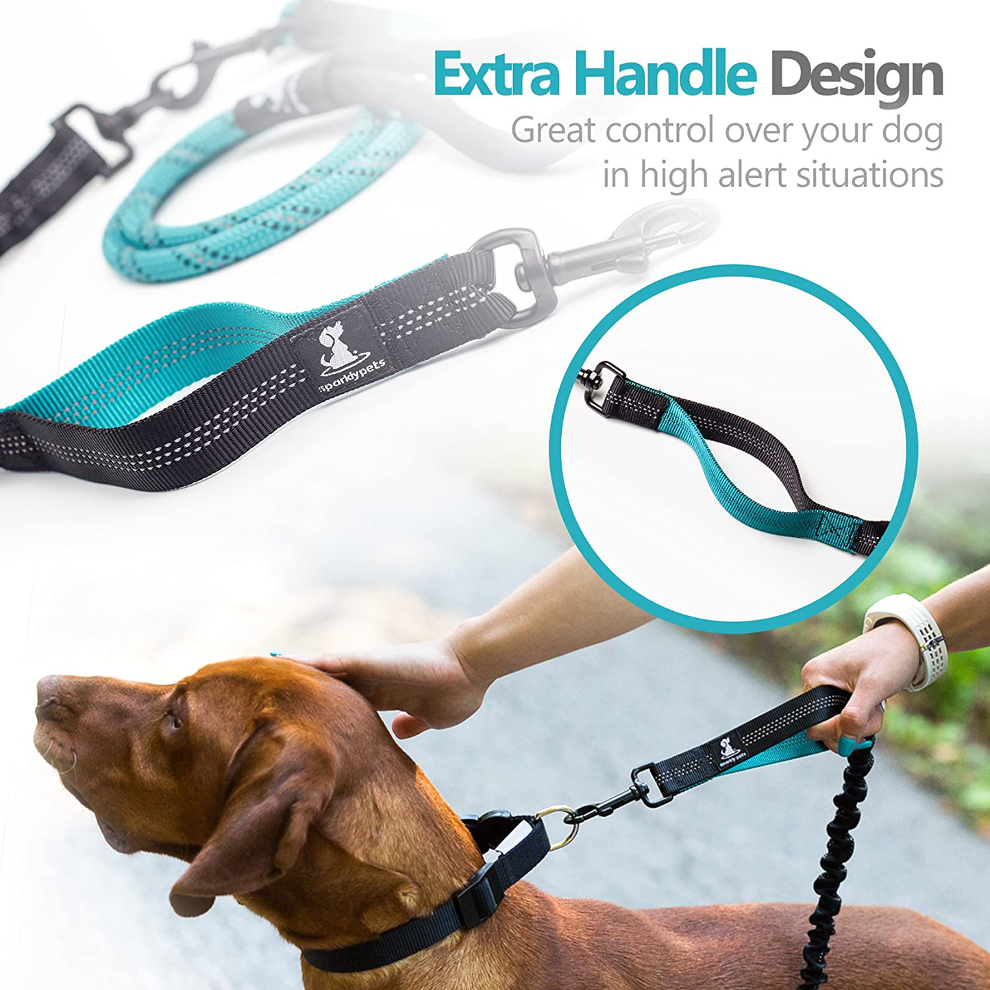 Heavy Duty Rope Bungee Leash for Large and Medium Dogs with Anti-Pull for Shock Absorption - No Slip Reflective Leash for Outside
