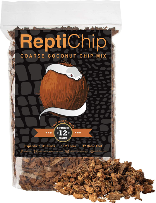 Reptichip Coconut Substrate for Reptiles Loose Coarse Coconut Husk Chip Reptile Bedding Animals & Pet Supplies > Pet Supplies > Reptile & Amphibian Supplies > Reptile & Amphibian Substrates Reptichip Premium Coconut Substrate 12 Quart  