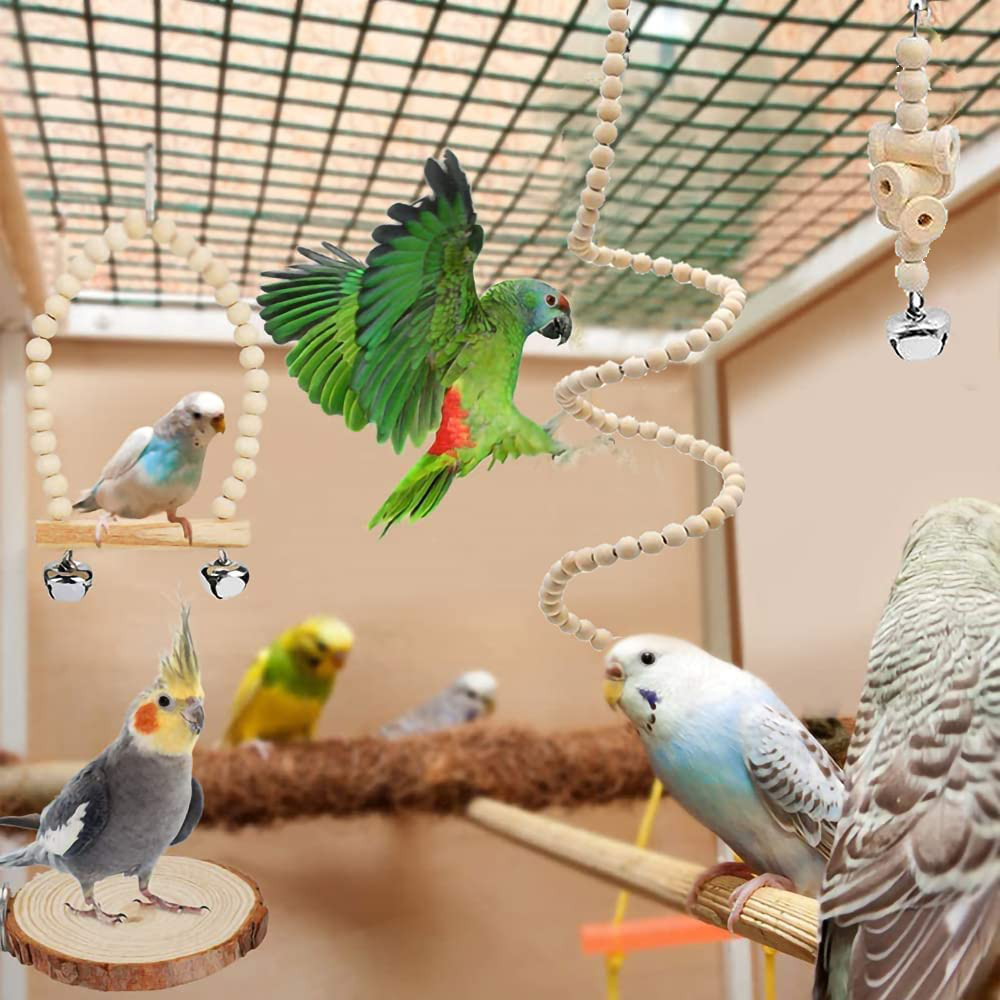 TOLMIOW 9 Pieces Parrots Chewing Natural Wood and Rope Bungee Bird Toy for Anchovies, Coconut Hideaway with Ladder ,Bird Perch Stand, Bird Cage Accessories, Parakeets, Cockatiel, Macow,Conure, Mynah, Animals & Pet Supplies > Pet Supplies > Bird Supplies > Bird Ladders & Perches TOLMIOW   