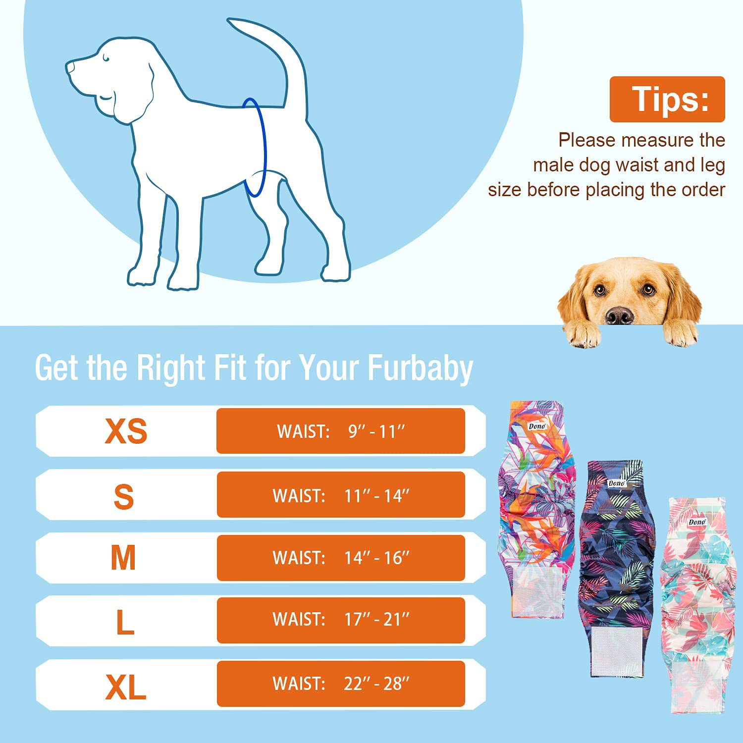 Dono Washable Dog Belly Bands (Pack of 3), Premium Male Dogs Wraps Reusable Dog Diapers High Absorbency Incontinence and Puppy Doggie Training Animals & Pet Supplies > Pet Supplies > Dog Supplies > Dog Diaper Pads & Liners Dono   