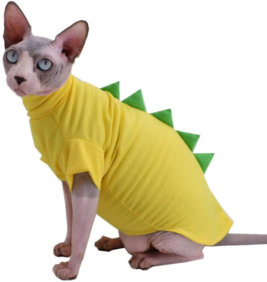 Dinosaur Design Sphynx Hairless Cat Clothes Cute Breathable Summer Cotton Shirts Cat Costume Pet Clothes,Round Collar Kitten T-Shirts with Sleeves, Cats & Small Dogs Apparel Animals & Pet Supplies > Pet Supplies > Cat Supplies > Cat Apparel Kitipcoo Yellow Medium (Pack of 1) 