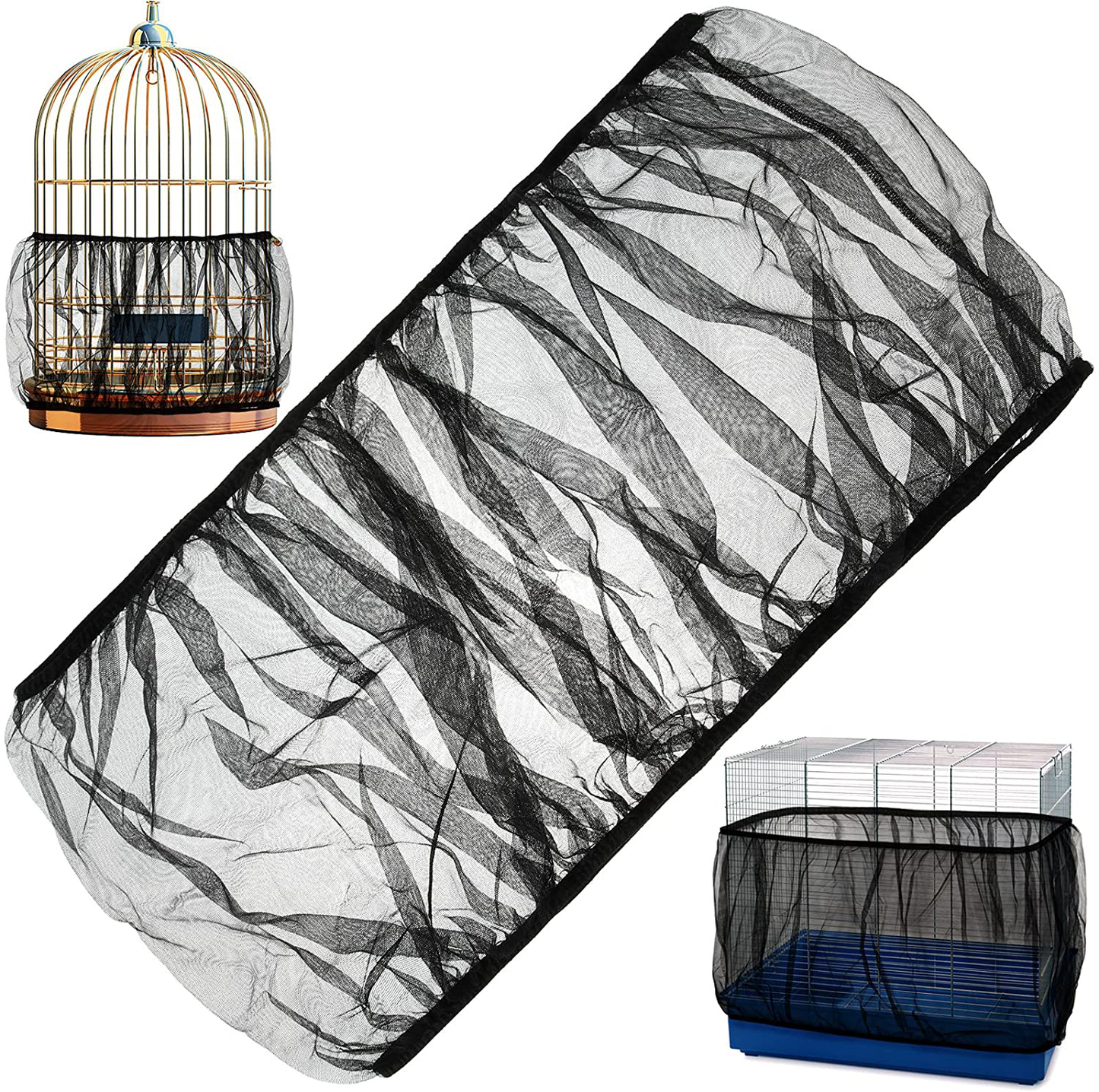 Large Universal Bird Cage Cover Seed Catcher Bird Cage Skirt Adjustable Nylon Mesh Parrot Net Cover Stretchy Shell Liner Traps Cage Parakeet Cage Accessories 90 X 15 Inch (Black,1 Piece) Animals & Pet Supplies > Pet Supplies > Bird Supplies > Bird Cage Accessories Shappy   