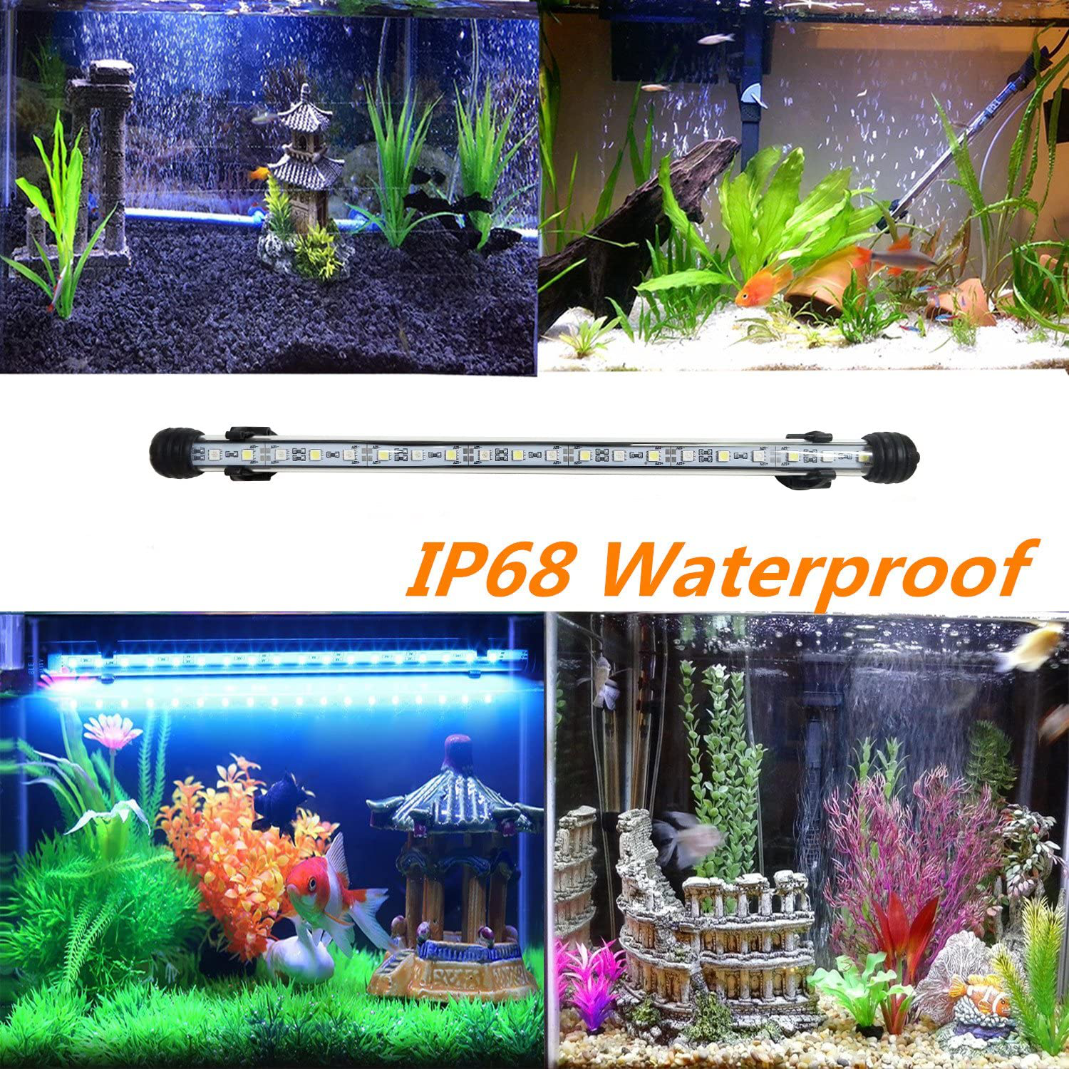 COVOART LED Aquarium Light, 15 Inches Fish Tank Light RGB Color Underwater Light Submersible Crystal Glass Lights, 21 LED Beads, Brightness Adjustable Memory Function