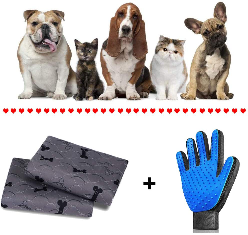 Washable Dog Pee Pads with Puppy Grooming Gloves,Puppy Pads,Reusable Pet  Training Pads,Large Dog Pee Pad,Waterproof Pet Pads for Dog Bed Mat,Super