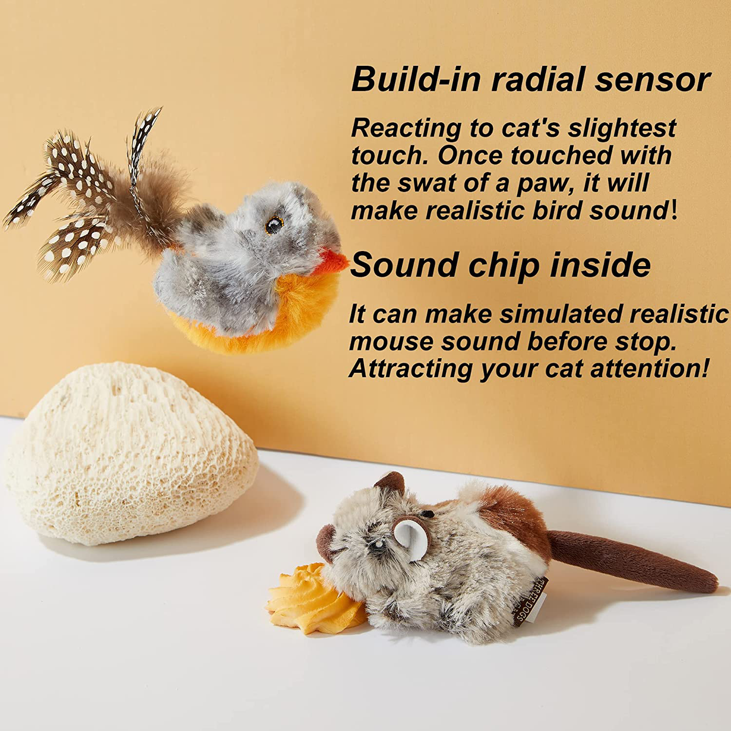 Vealind Three Dogs & a Cat Toys Interactive for Indoor Cats Automatic Squeaky Kitten Feather Toy with Animal Sounds for Cats (Grey Bird & Mouse) Animals & Pet Supplies > Pet Supplies > Cat Supplies > Cat Toys Vealind   