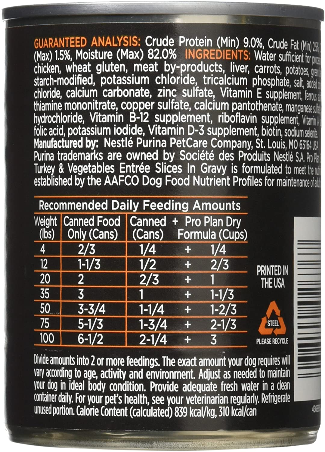 Nestle Purina Petcare 381710 12/13 Oz Pro Plan Turkey and Vegetables Entree for Adult Dogs