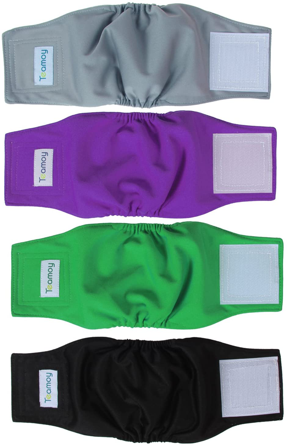 Teamoy 4 Pcs Reusable Wrap Diapers for Male Dogs, Washable Puppy Belly Band Animals & Pet Supplies > Pet Supplies > Dog Supplies > Dog Diaper Pads & Liners Teamoy Black+ Gray+ Green+ Purple XS(7"-9"Waist) 