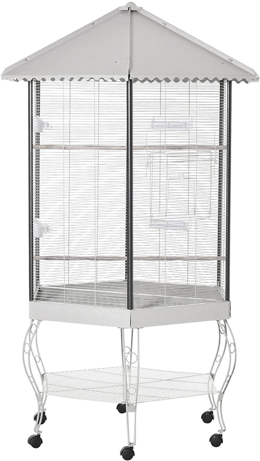 Pawhut 44" Hexagon Covered Canopy Portable Aviary Flight Bird Cage with Storage