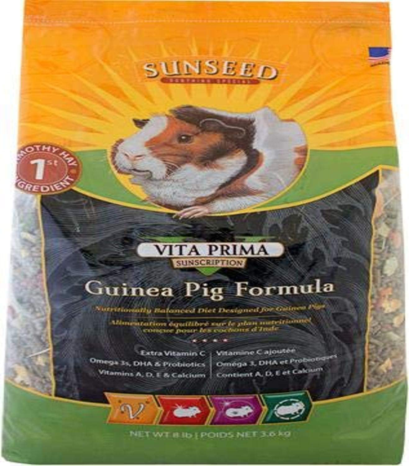 Sunseed 36038 Vita Prima Sunscription Guinea Pig Food - High Fiber Timothy Formula, 8 LBS
