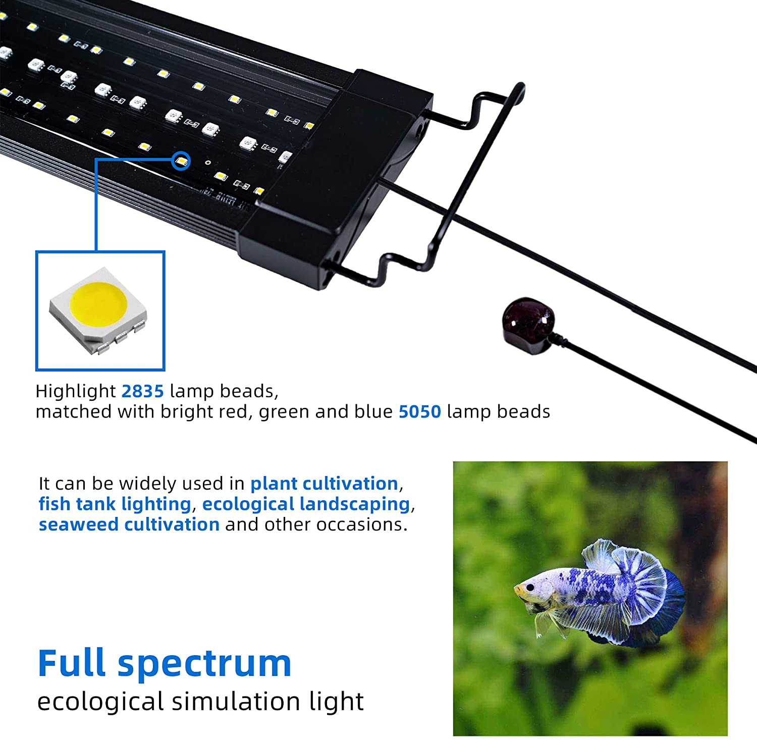 Full-Spectrum RGB Fish Tank Light, 24-Hour Sunrise and Sunset Ecosystem, with Remote Timing, 19.5W Power Black, Suitable for 19’-31’’ Aquariums and Reptile Plants