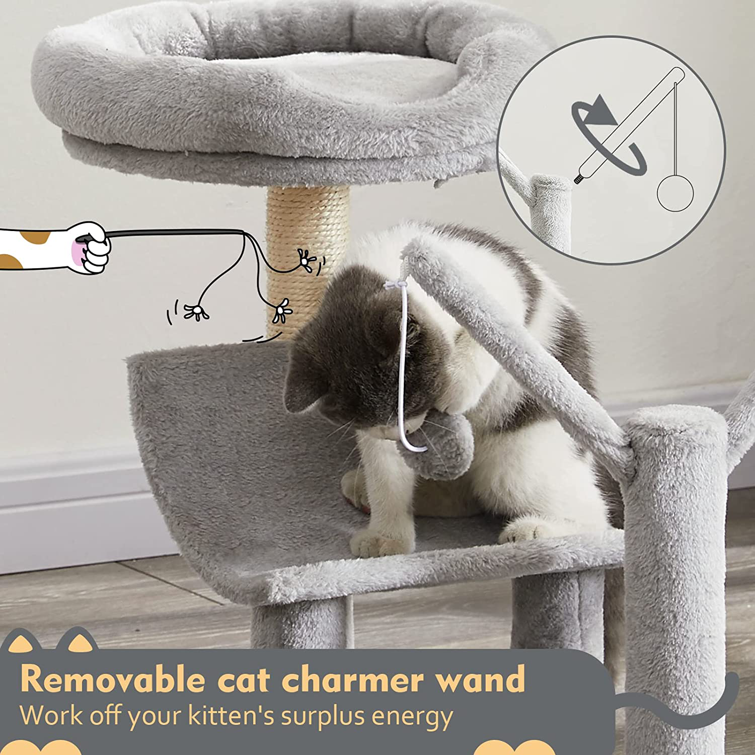 SUPERJARE Cat Tree with Plush Perchs, Indoor Cat Play Tower with 2 Dangling Balls, Kitten Activity Center with Scratching Board & Posts Animals & Pet Supplies > Pet Supplies > Cat Supplies > Cat Furniture SUPERJARE   