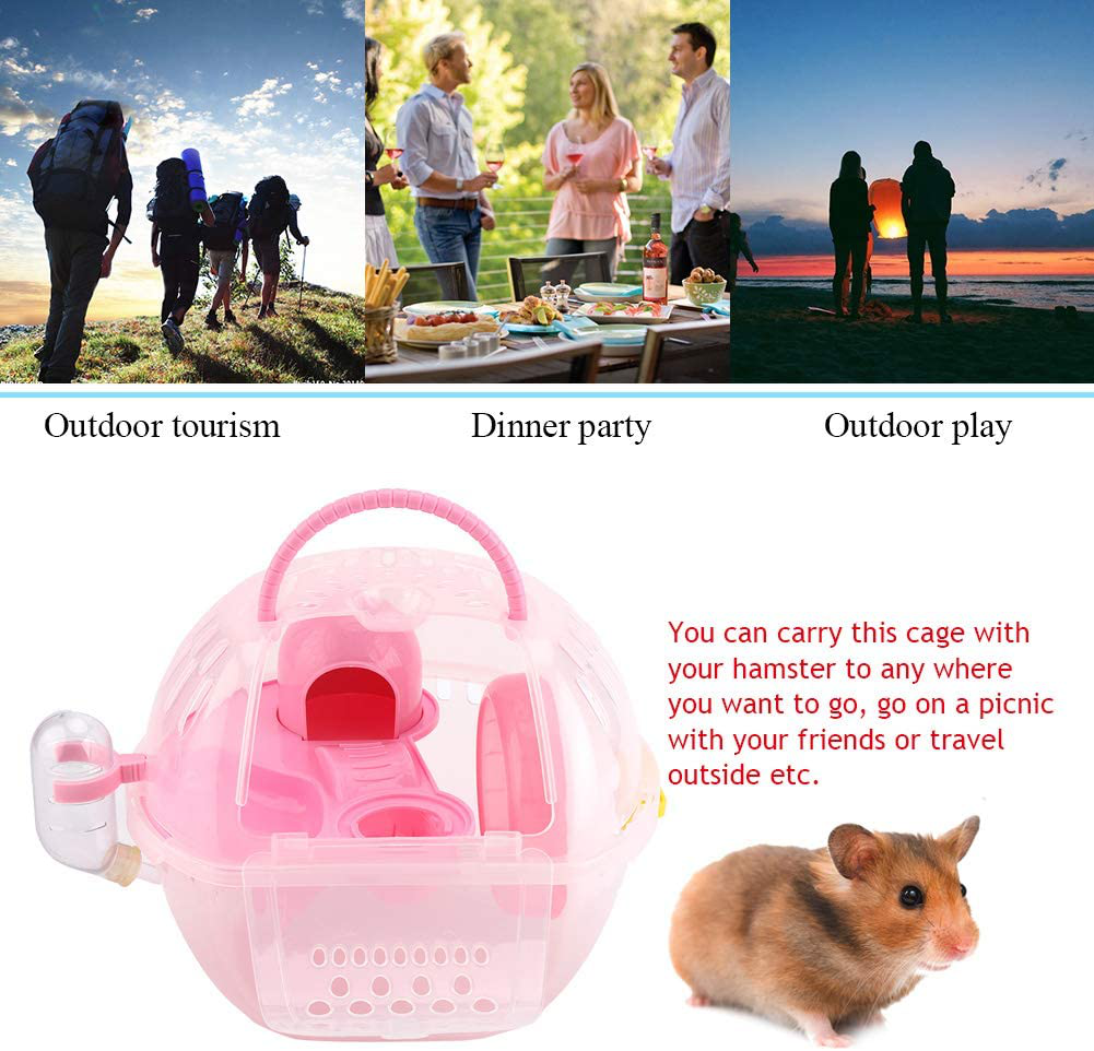 Ladieshow Portable Hamster Cage Transparent Plastic Mouse House Fully-Equipped Accessories Small Animal Habitat with Handle(Pink) Animals & Pet Supplies > Pet Supplies > Small Animal Supplies > Small Animal Habitat Accessories Ladieshow   