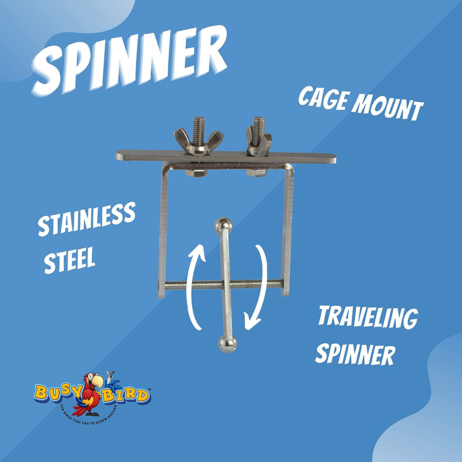 Busy Bird | Spinner Bird Toy with Traveling Spinner - 100% Metal, Ultimate Brain Teaser and Mind Game for Medium to Extra Large Birds