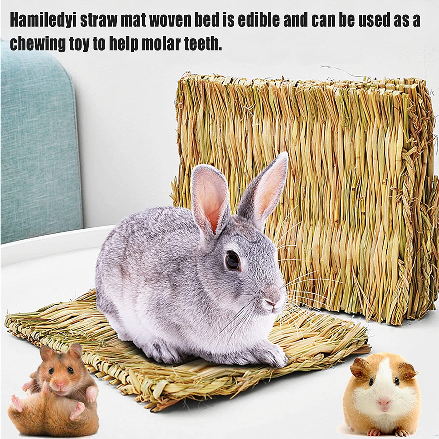 Hamiledyi Bunny Grass Mat Woven Bed Mat Natural Straw Hay Mats Rabbit Handmade Bedding Sleeping Grinding Nesting and Chewing Toy for Guinea Pig Hamster Chinchilla Squirrel Hedgehog Animals & Pet Supplies > Pet Supplies > Small Animal Supplies > Small Animal Bedding Hamiledyi   