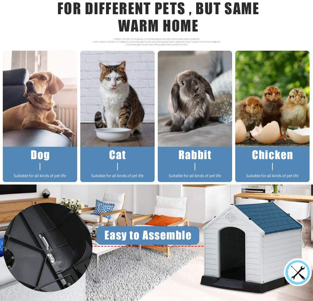 Dog House, Dog House for Small Medium Large Dogs, Waterproof Ventilate Plastic Durable Indoor Outdoor Pet Shelter Kennel with Air Vents and Elevated Floor, Easy to Assemble Animals & Pet Supplies > Pet Supplies > Dog Supplies > Dog Houses Dkeli   