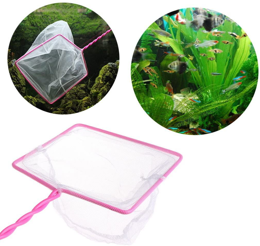 LANDUM Fishing Tank Net Plastic Soft Square Mesh Fish Shrimp Capture for Aquarium Tools Pink Rectangle 4 Animals & Pet Supplies > Pet Supplies > Fish Supplies > Aquarium Fish Nets LANDUM   