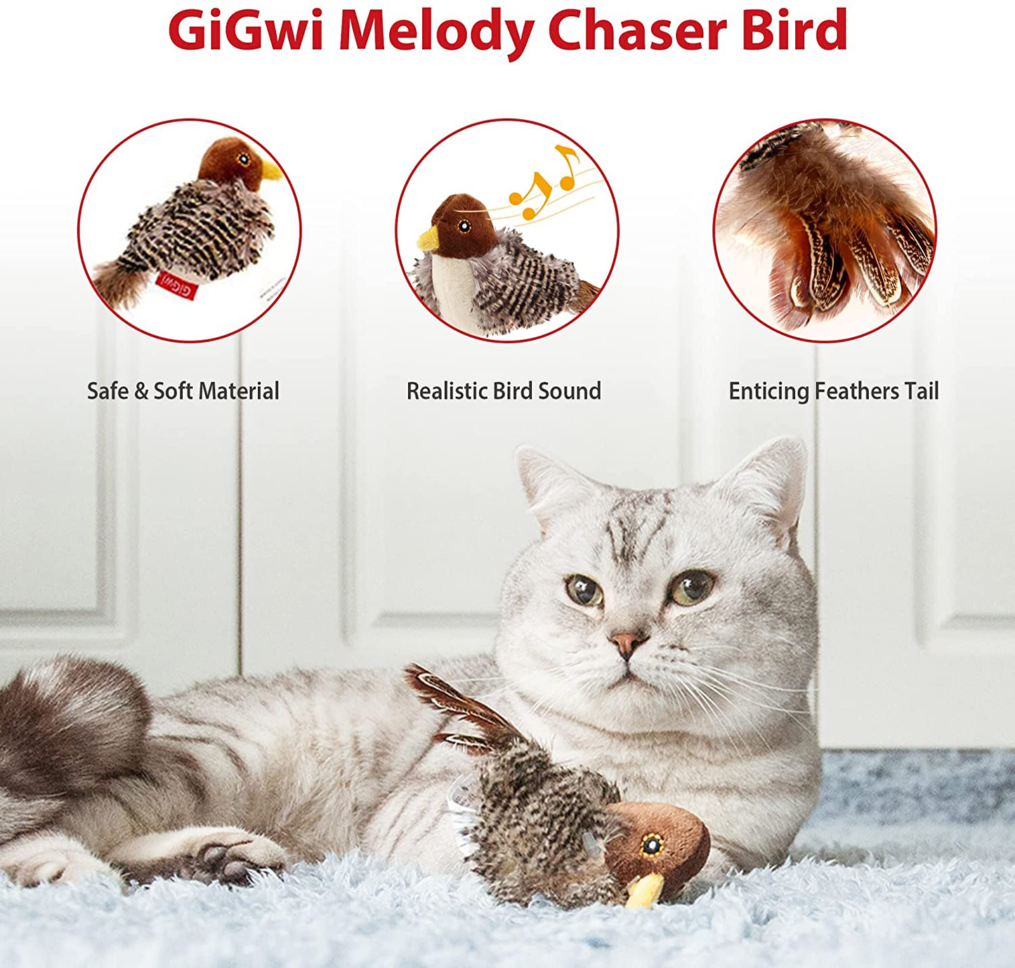 Gigwi Interactive Cat Toys Animal Sound Interactive Squeaking Cat Toys Melody Chaser & Toys for Cats to Play Alone,Play and Squeak Kitten Toy for Boredom