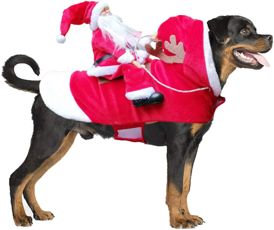 BWOGUE Santa Dog Costume Christmas Pet Clothes Santa Claus Riding Pet Cosplay Costumes Party Dressing up Dogs Cats Outfit for Small Medium Large Dogs Cats Animals & Pet Supplies > Pet Supplies > Dog Supplies > Dog Apparel BWOGUE L(Neck:14.2-17.7" Chest:20-25.2")  