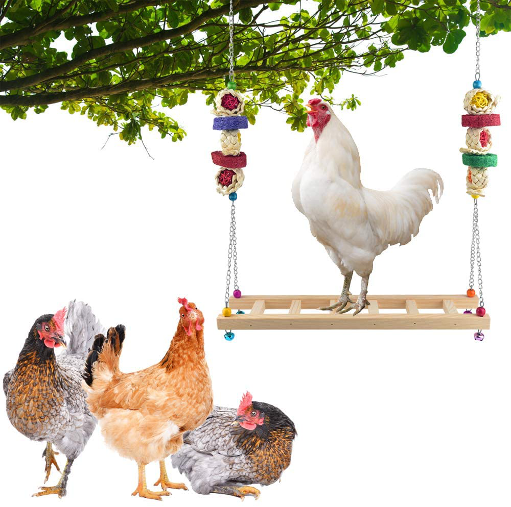 ERKOON Chicken Swing Ladder Toys with Natural Wooden Chicken Perch, Chicken Wood Stand Toy for Hens, Handmade Chicken Coop Swing Ladder Toys for Bird Parrot Hens Small Parakeets Cockatiels Macaws Animals & Pet Supplies > Pet Supplies > Bird Supplies > Bird Ladders & Perches ERKOON   