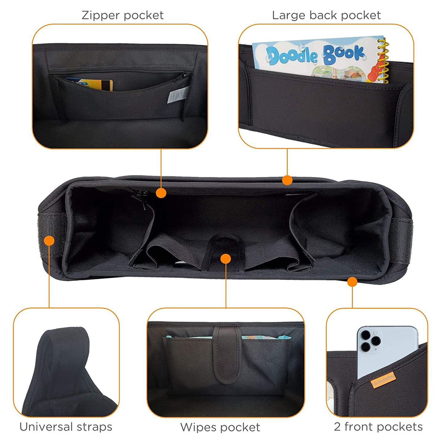 Liuliuby Stroller Organizer - Large Storage Space with Easy Access Wipes Pocket and Customizable Compartments - Universal Fit Animals & Pet Supplies > Pet Supplies > Dog Supplies > Dog Treadmills liuliuby   