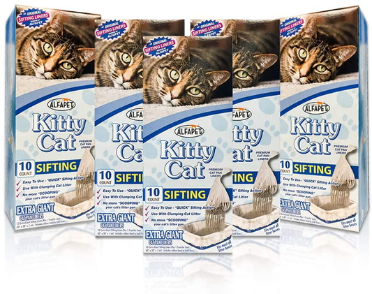 Alfapet Kitty Cat Pan Disposable, Sifting Liners- 10-Pack + 1 Transfer Liner-For Large, X-Large, Giant, Extra-Giant Size Litter Boxes-Included Rubber Band for Firm, Easy Fit - Pack of 5 Animals & Pet Supplies > Pet Supplies > Cat Supplies > Cat Litter Box Liners Alfapet   