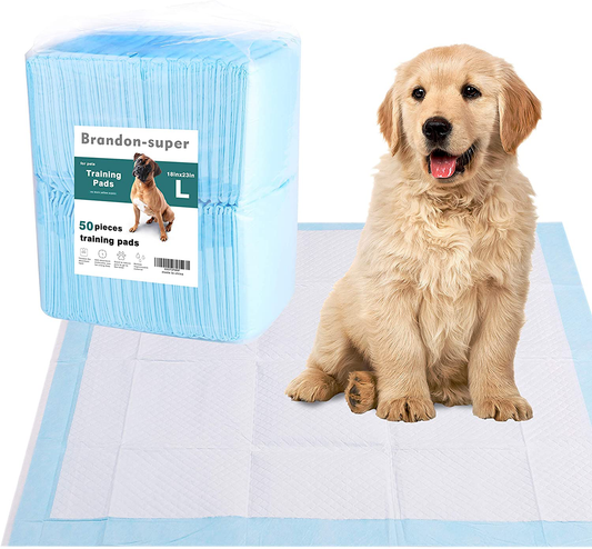 Disposable 50 Counts，Extra Large Dog Pee Pads 18"X23", Super Absorbent ，Leak-Proof 6 Layer and Tear Resistan， Puppy Potty Training Pet Pads,Quick Drying No Leaking Pee Pads for Dogs Cats Rabbits Pets Animals & Pet Supplies > Pet Supplies > Dog Supplies > Dog Diaper Pads & Liners Brandon-super 18 x 23  