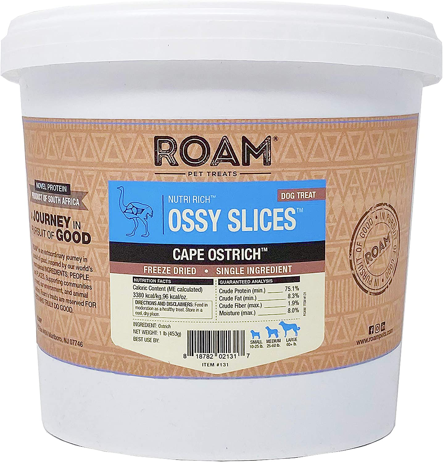 ROAM Pet Treats Ossy Slices – Freeze-Dried Ostrich Dog Treats, Non-Gmo, No Antibiotics or Growth Hormones – 1 LB Bulk Tub Animals & Pet Supplies > Pet Supplies > Small Animal Supplies > Small Animal Treats Roam   