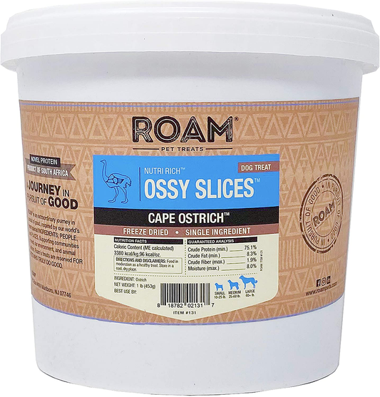 ROAM Pet Treats Ossy Slices – Freeze-Dried Ostrich Dog Treats, Non-Gmo, No Antibiotics or Growth Hormones – 1 LB Bulk Tub Animals & Pet Supplies > Pet Supplies > Small Animal Supplies > Small Animal Treats Roam   