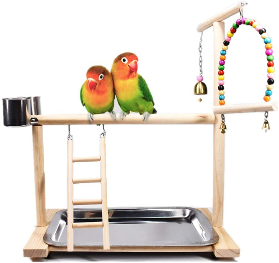 Bird Playground Parrot Playstand, Bird Play Stand with Feeder Seed Cups, Ladder Hanging Swing Chew Exercise Toys, for Conure Macaw Cockatiel Finch Small Animals Animals & Pet Supplies > Pet Supplies > Bird Supplies > Bird Gyms & Playstands Dbeans Flourithing   